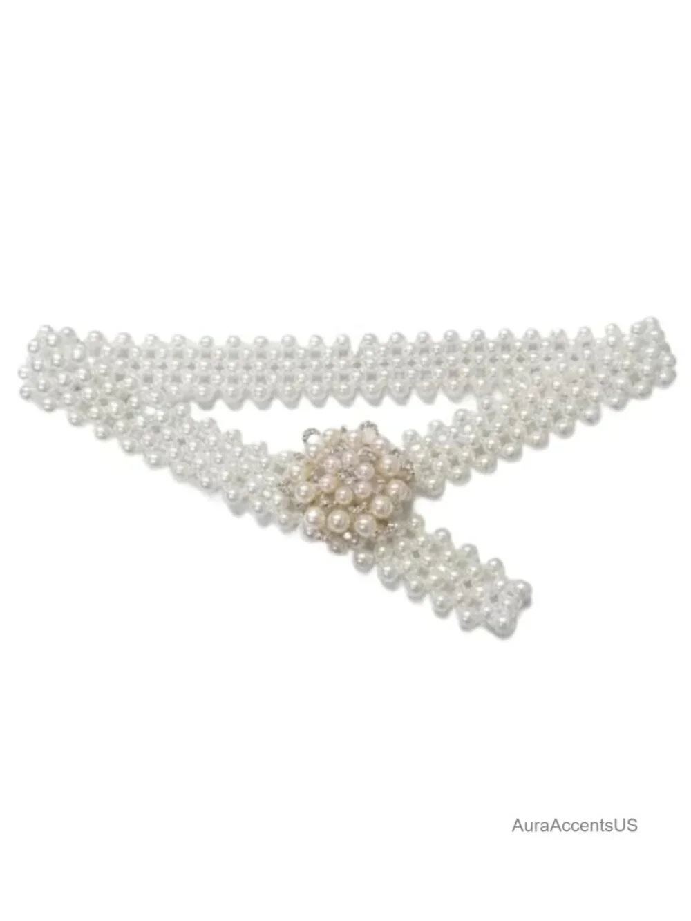 Beaded Pearl Waist Chain Belt with Rhinestones Stretchy Dress Belt